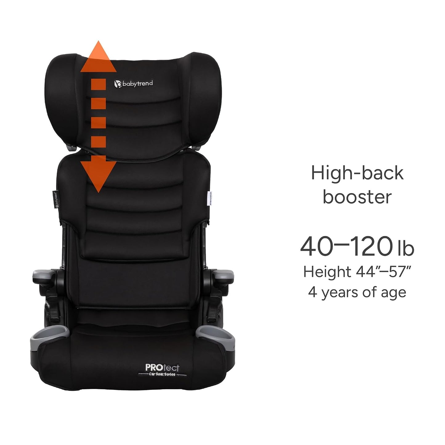 Baby Trend Protect 2-in-1 Folding Booster Seat, Midnight Black – Fold-Flat Travel-Ready Design, Lightweight Build, Belt-Positioning Comfort