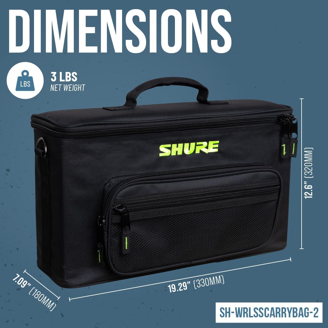 Shure by Gator Padded Carrying Bag that Holds Up to 2 Wireless Mic Systems; (SH-WRLSSCARRYBAG-2)
