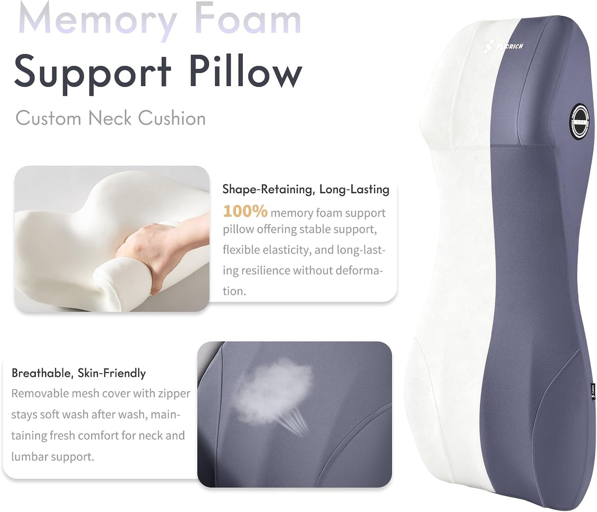 FLORICH Memory Foam Ergonomic Car Seat Cushion with Lumbar Support Neck Pillow 2-in-1 Headrest Pillow Back Support for Car Truck Seat Long Driving Sciatica Tailbone Pain Relief, Blue