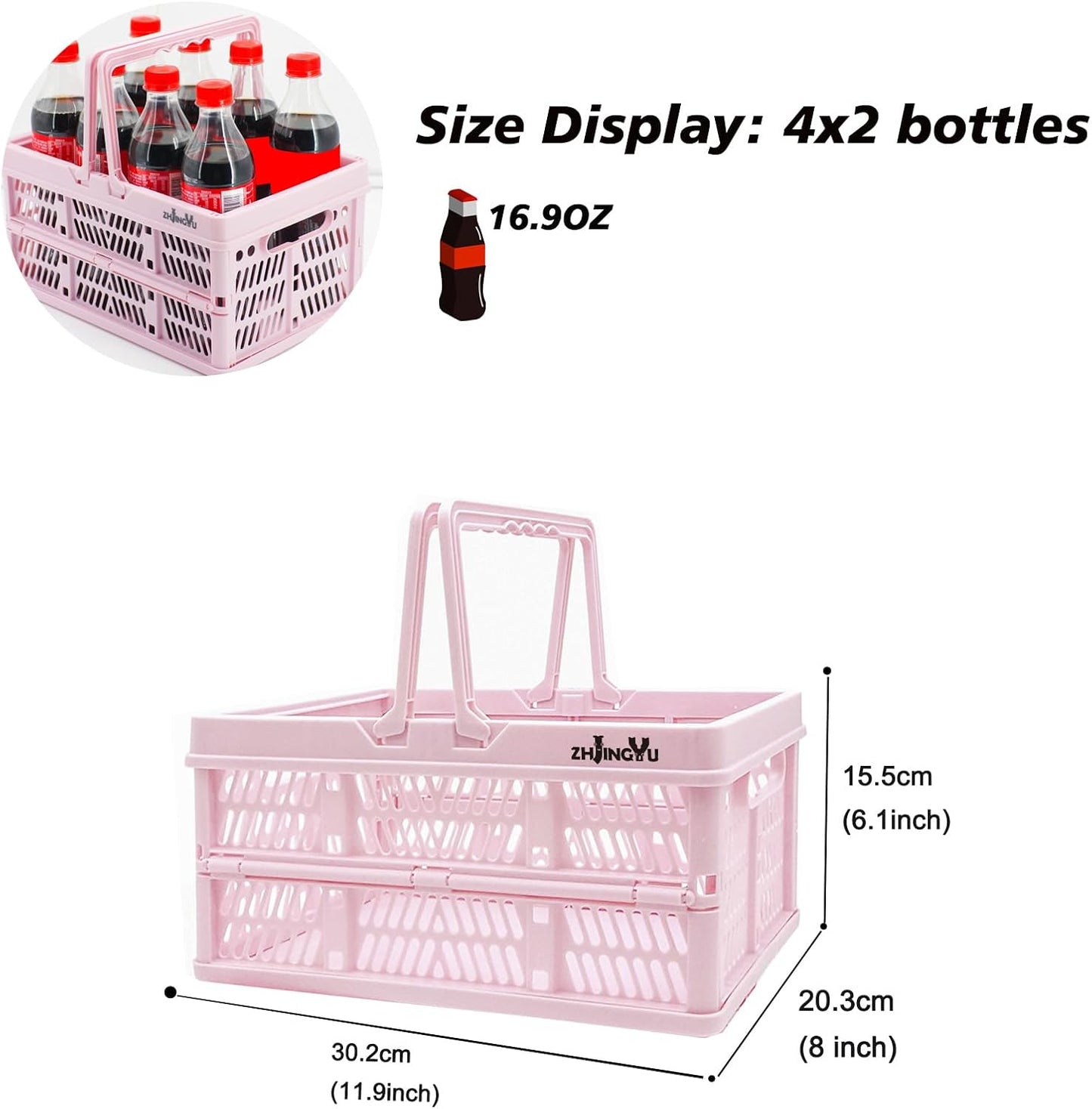 ZHJINGYU crates for storage,plastic baskets for organizing,collapsible shopping basket,foldable crate with Handles,collapsible storage crate,car basket,for Kitchen,Bathroom,Medicine.small,Pink