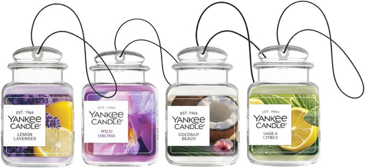 Yankee Candle Car Jar Ultimate Air Freshener, Long Lasting Car Fragrance, Coconut Beach, Lemon Lavender, Sage & Citrus, Wild Orchid (Variety Pack of 4)