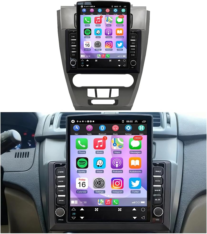 4+64G Android 14 Car Stereo Radio Compatible for Ford Fusion 2010 2011 2012, 9inch Touch Screen with Wireless Carplay Android Auto Bluetooth WiFi HiFi/16 EQ FM/RDS SWC Mic