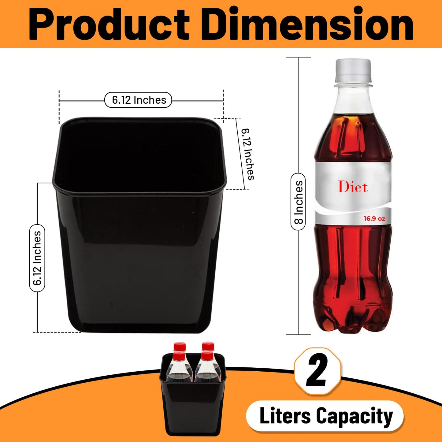 Car Trash Can Leakproof Mini Auto Organizers Storage Bin Container for Cars & Trucks with Floor Mat Clip Medium 2 Liters Capacity Black