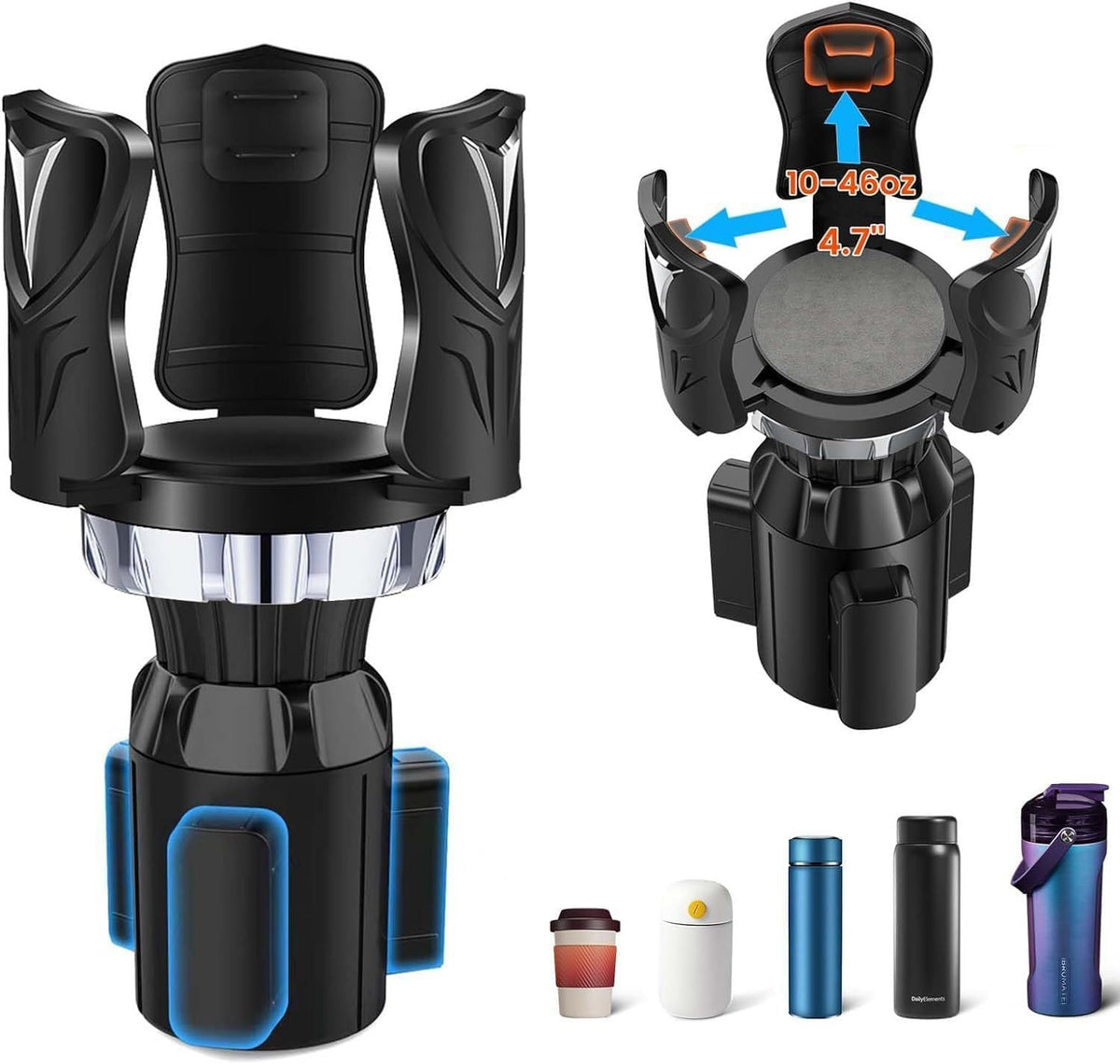 Car Cup Holder Expander, Adjustable 2-in-1 Vehicle Drink Holder Organizer with Non-Slip Base, Universal Fit for Cars, SUVs, Trucks