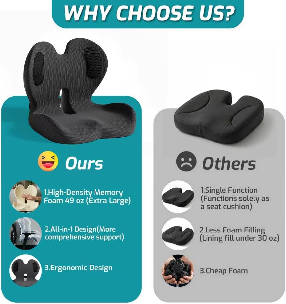 Ergonomic Seat Cushion & Lumbar Support Pillow for Office,Car