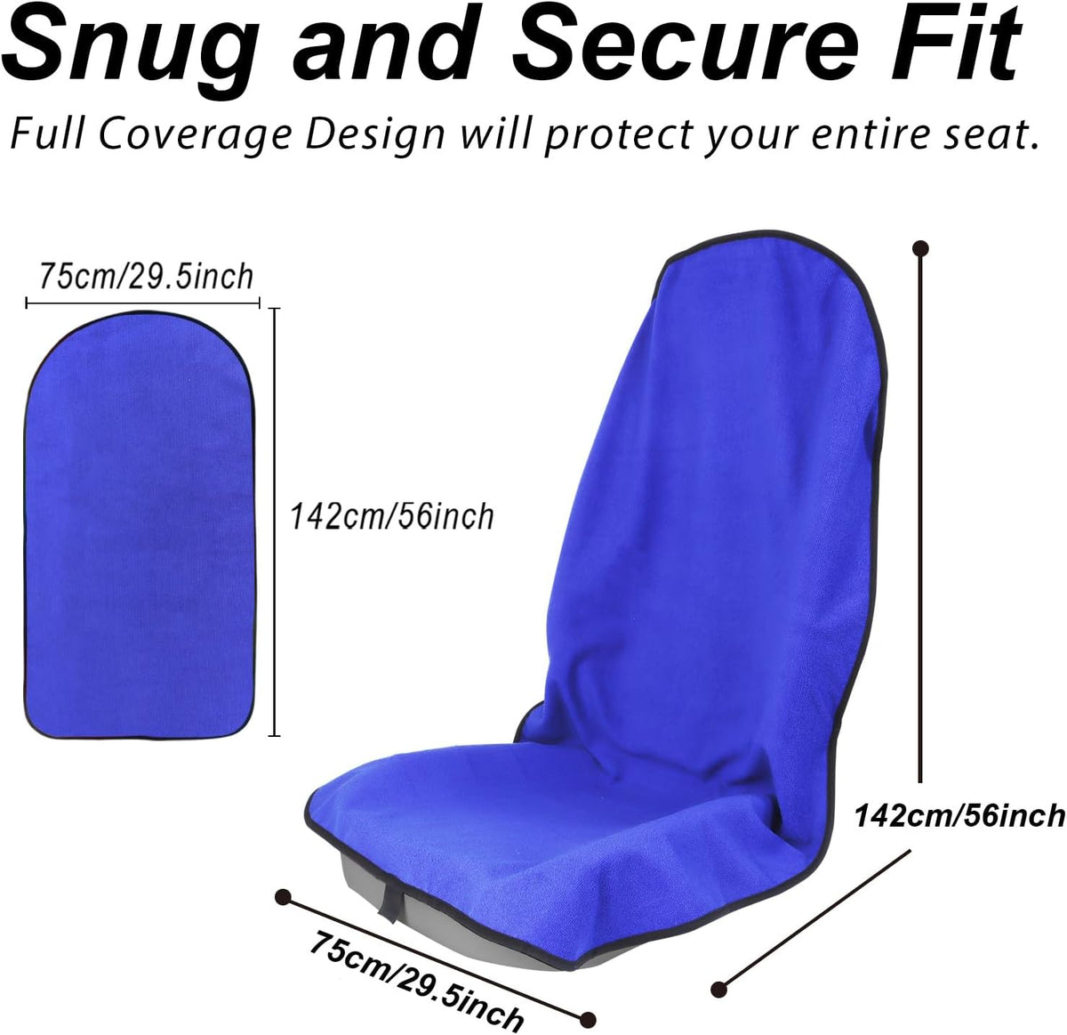 Sweat Towel Car Seat Cover Protector Front Seats for Gym Workout, Running, Swimming, Beach and Hiking, Waterproof Universal Seat Cover for Car, Trucks, Van & SUV (2, Pure Blue, Front)