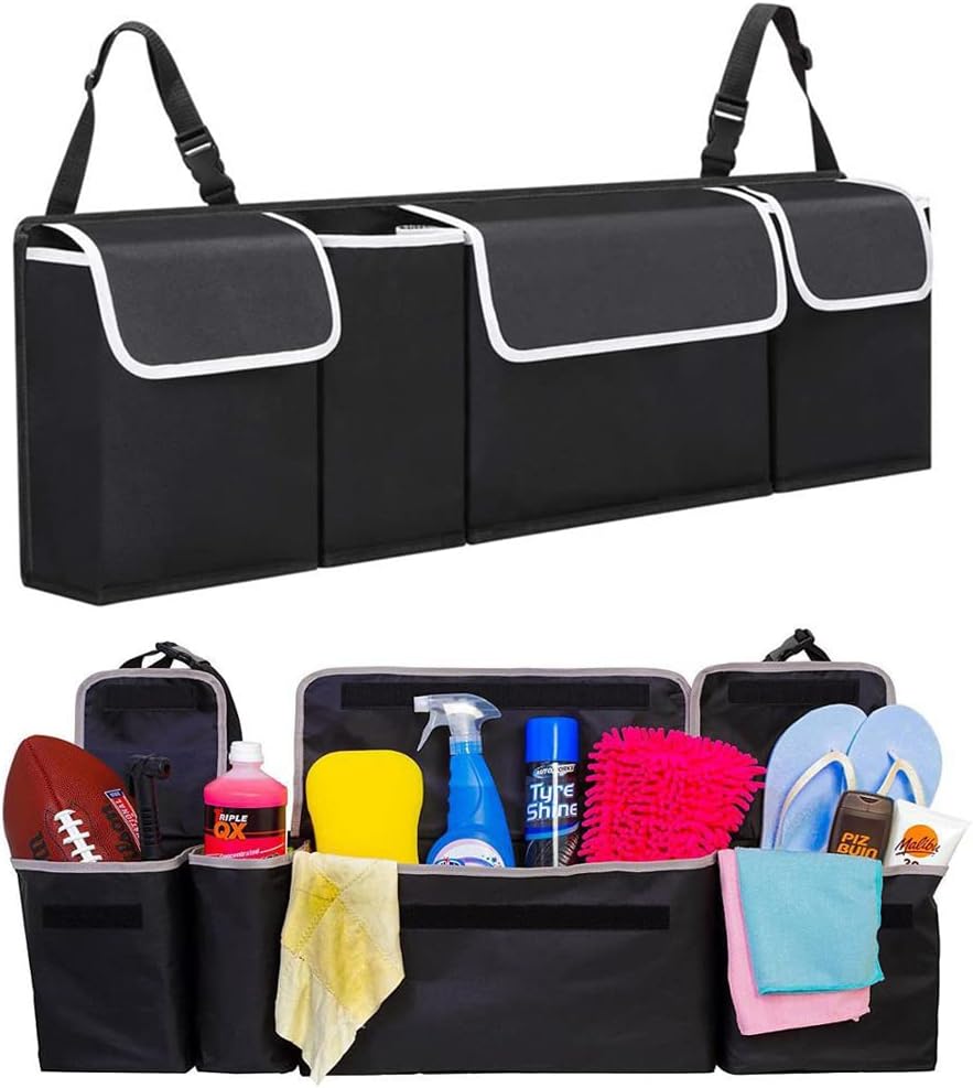 Tianle Car Trunk Organizer and Storage, Backseat Hanging Organizer for SUV, Truck, MPV, Waterproof, Collapsible Cargo Storage Bag with 4 Pockets, Car Interior Accessories (B Large)
