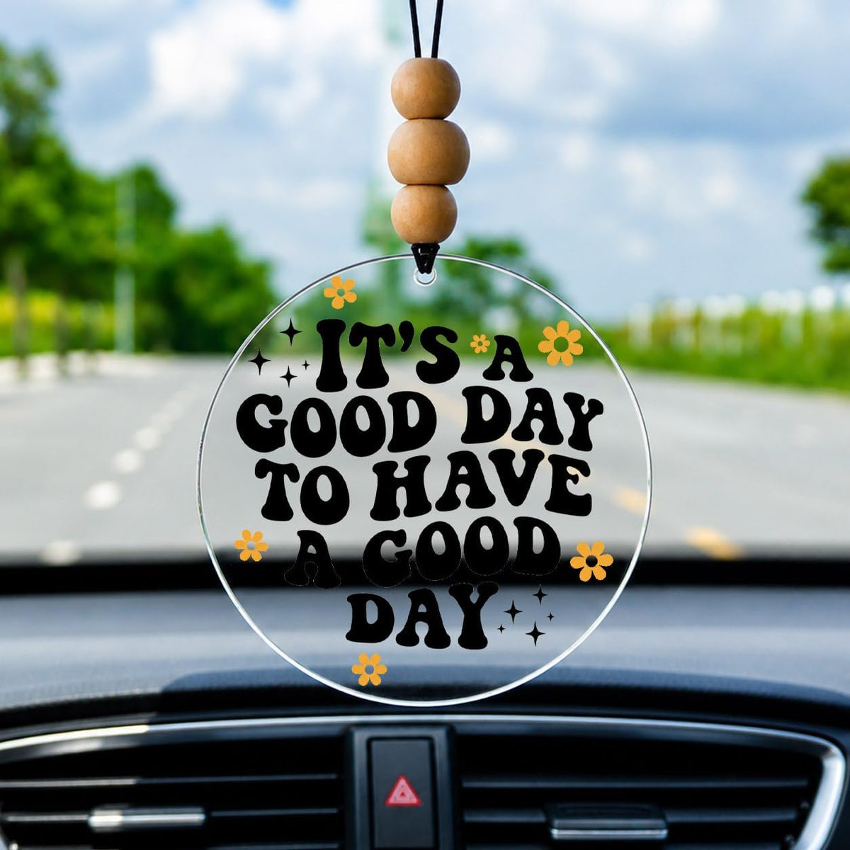 Talataca Probably Late for Something 2D Flat Car Ornament & Wood Beads, Funny Quote Beaded Rear View Mirror Accessories, Retro Rearview Hanging Charm, Christmas Tree Decor