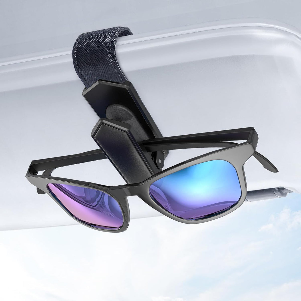 Veharvim Sunglass Holder for Car (One-Handed-Operation, Gentle & Secure Hold, Silicone Padded, Universal Fit, Metal Clip) Visor Sunglass Holder Clip,Visor Sunglass for Car (Black, 2 Pack)