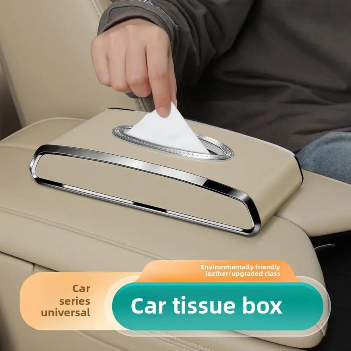 Car Tissue Holder, Armrest & Back Seat Organizer, Beige