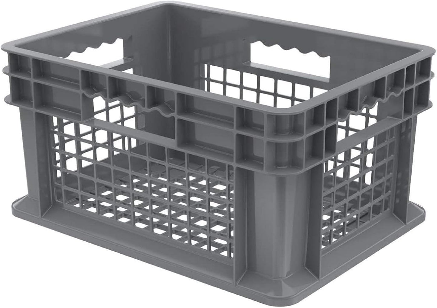 Akro-Mils 37208 Plastic Straight Wall Container Tote with Mesh Sides and Mesh Base, (16-Inch x 12-Inch x 8-Inch), Gray, (12-Pack)