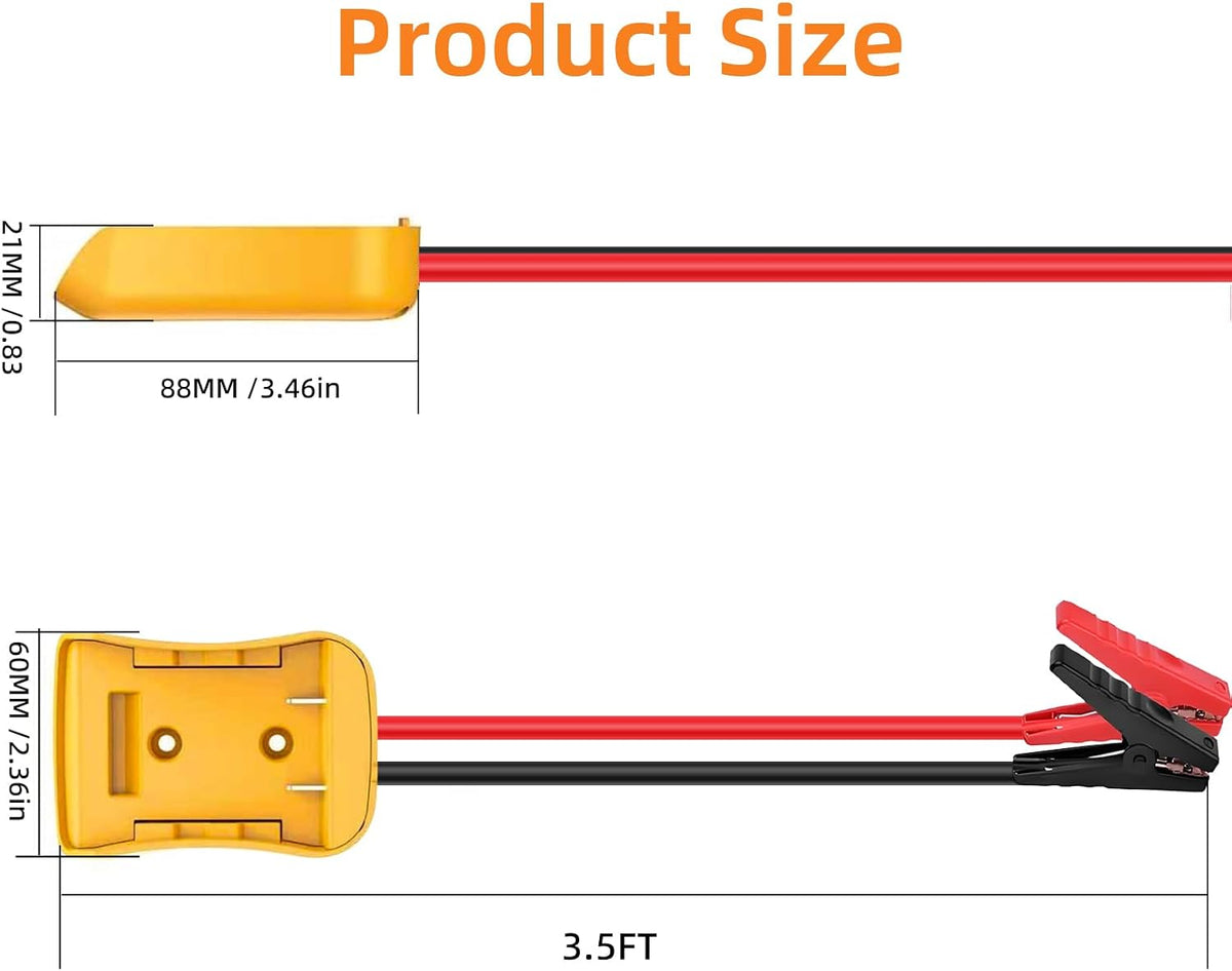 3.5FT 8AWG Flexible Silicone Cable Adapter with Alligator Clips,Compatible with Dewalt 18/20V,The Silicone Wire Heat-Resistant up to 392°F,The Clamps are Sturdy,No Switch, no Fuse