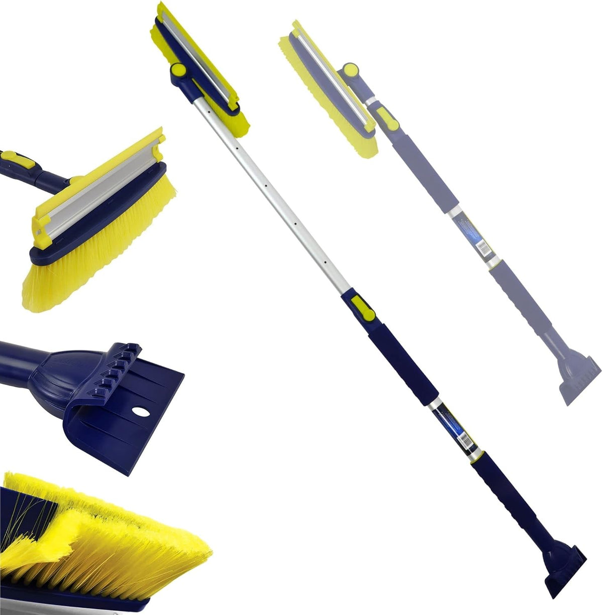 Michelin Snow Brush for Car Windshield - Snow and Ice Scraper with 43–63" Extendable Handle, 13" Swivel Head with Squeegee, 5" Heavy Duty Ice Scraper for SUV, Truck, Van, Auto Cleaning