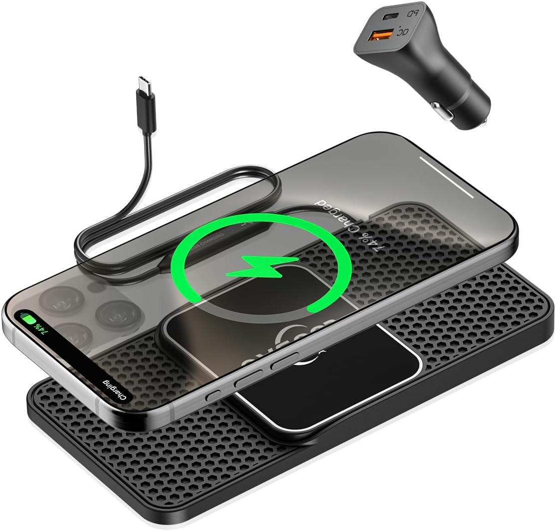 Magnetic Wireless Car Charger Pad 15W for MagSafe Non Slip Type C with