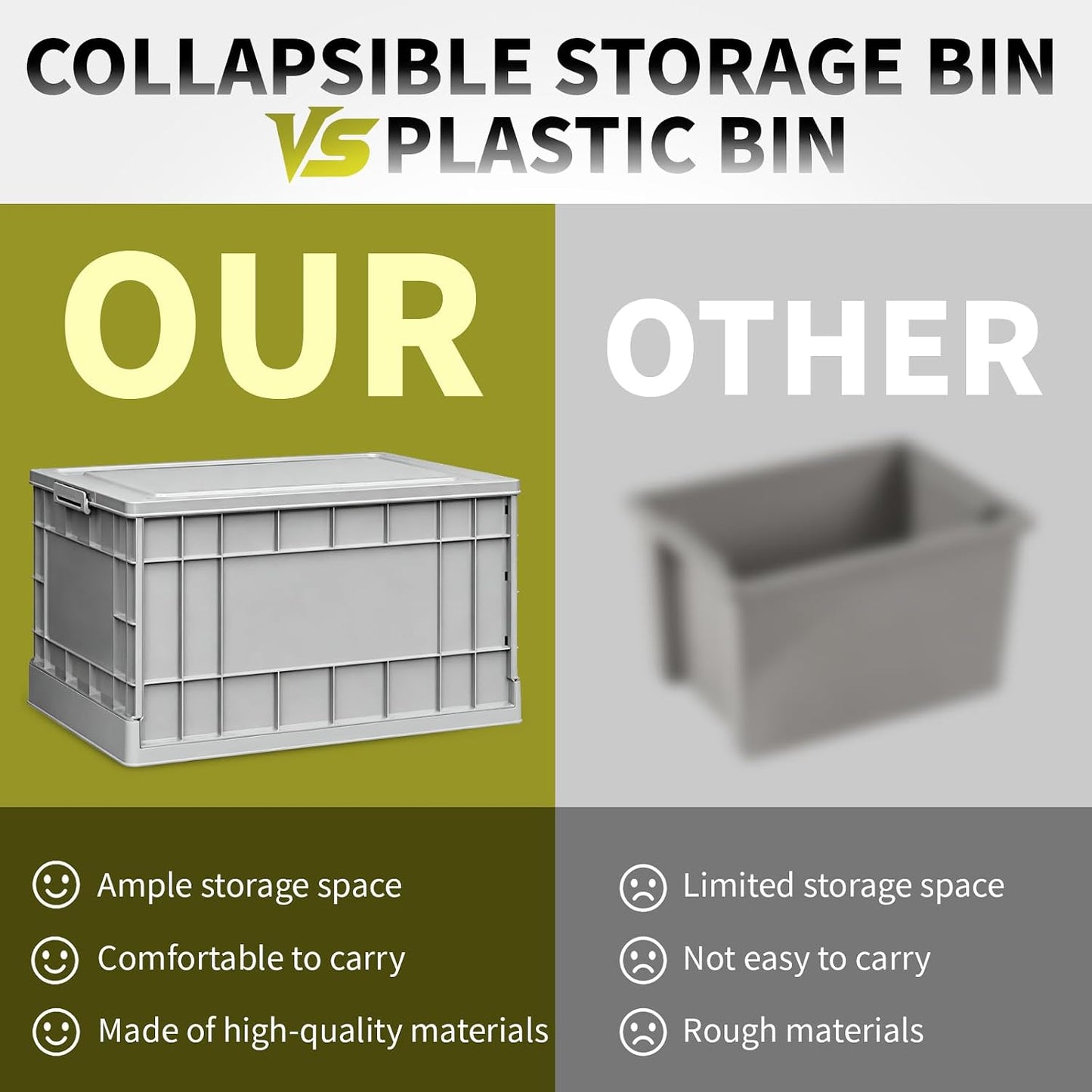 Stackable Storage Bins with Lids, 58L Collapsible Storage Bins with Wheels, Heavy Duty Folding Containers,Totes for Organizing Tools, Snacks, Books, Drinks, Camping & Transport (1 Pack)