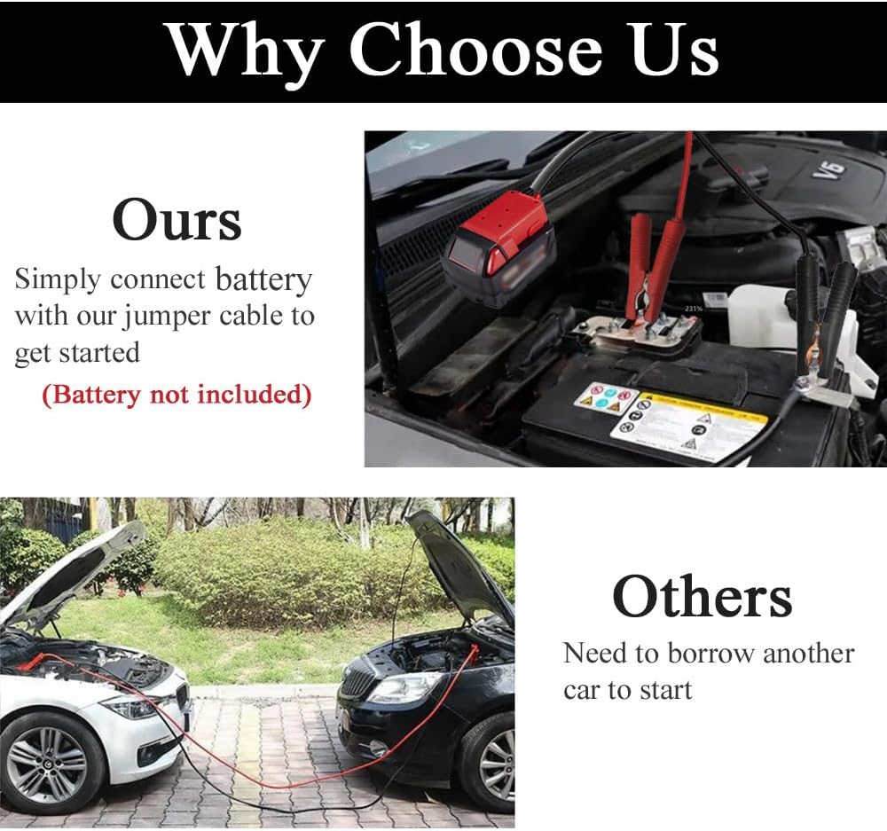 GRZWAYS Jumper Cables with Adapter Compatible with Mil.Waukee M18 18V Battery Jumper Starter, Automotive Booster Cables 2ft 8AWG Cable Power Tool Line, Silicone Wire Temperature Resistance 392℉