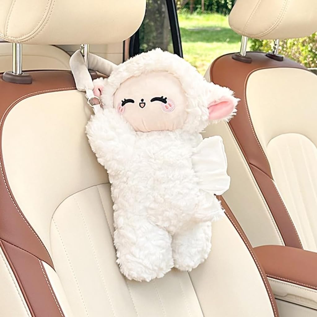 Plush Puppy Car Tissue Box Holder – Cute Crawling Dog Design, Hanging or Dashboard Use, Soft Style Organizer for Vehicle Interior (Sheep)