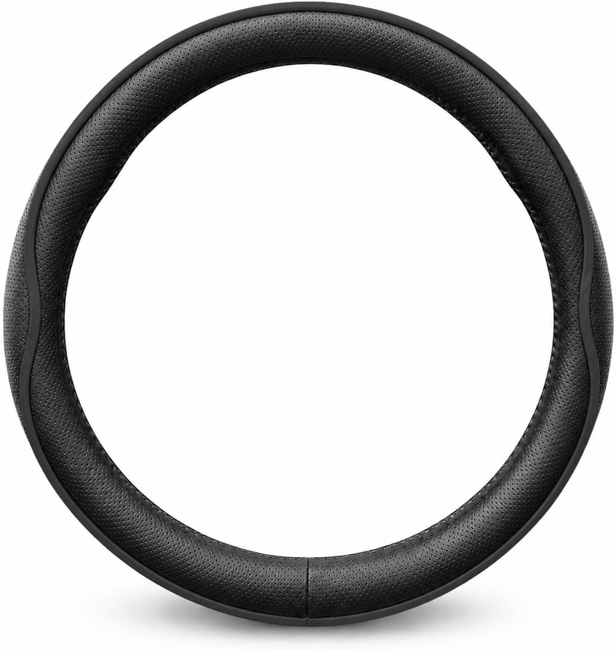 Car Steering Wheel Cover Full Surround - Soft Breathable Anti-Slip Heavyweight Safety Cover, Thick Cushioned Sports Style Universal Fit for Auto Truck SUV (Black)