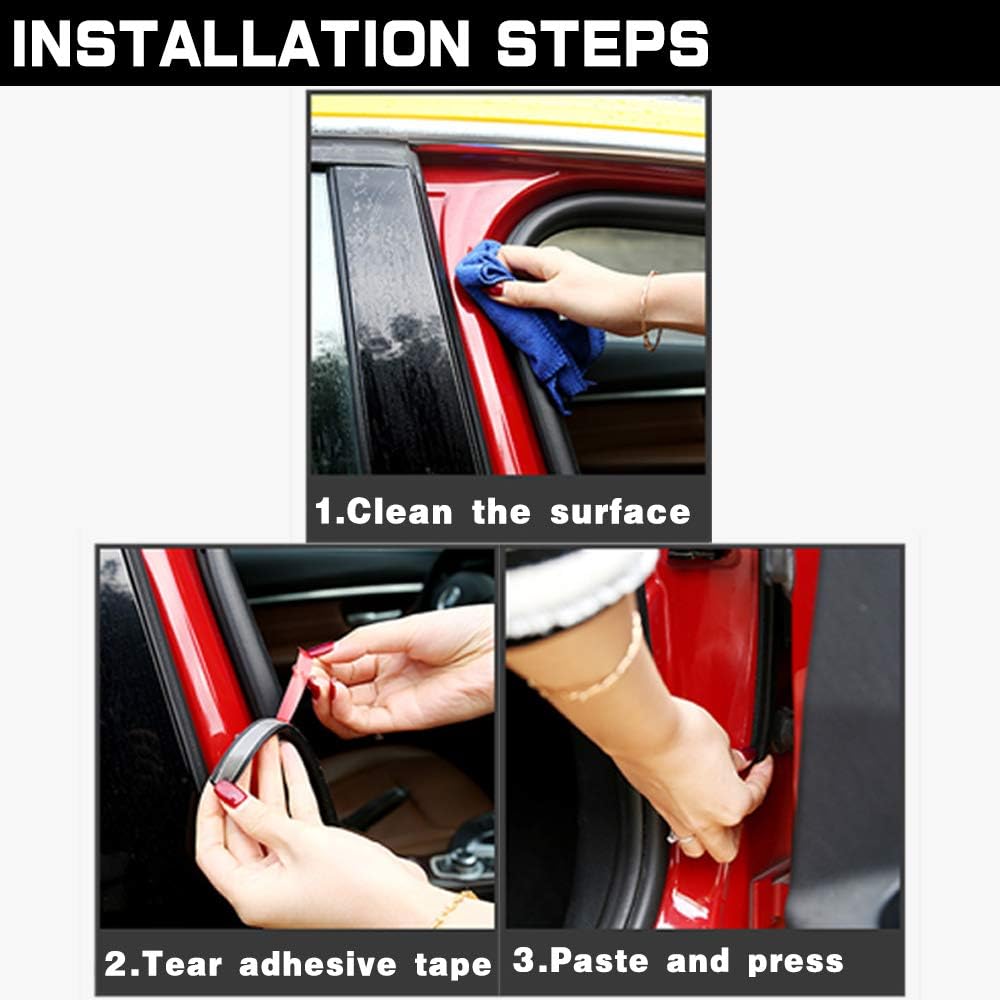 Universal Car Weather Stripping, Self-Adhesive Auto Door Rubber Seal Strip, Engine & Window Noise Insulation (47/100" x 2/5" x 33 Feet)