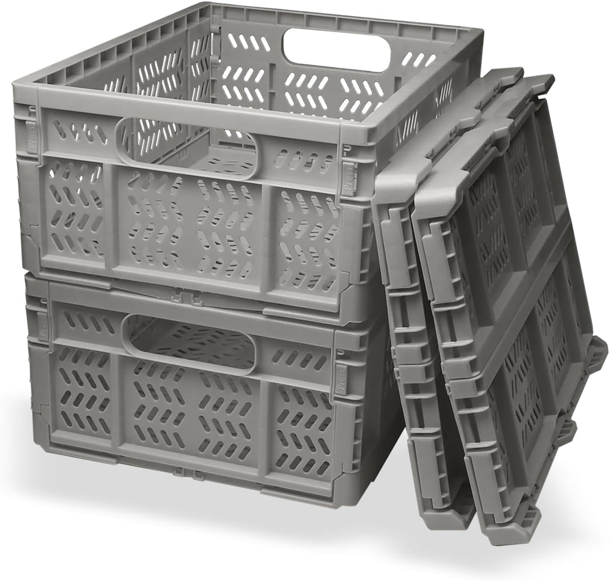 20L Folding Crate, 4Pack Plastic Storage Baskets Organizer for Home and Office,Collapsible Storage Crates for Home Office and Outdoor Organizer.(Grey)