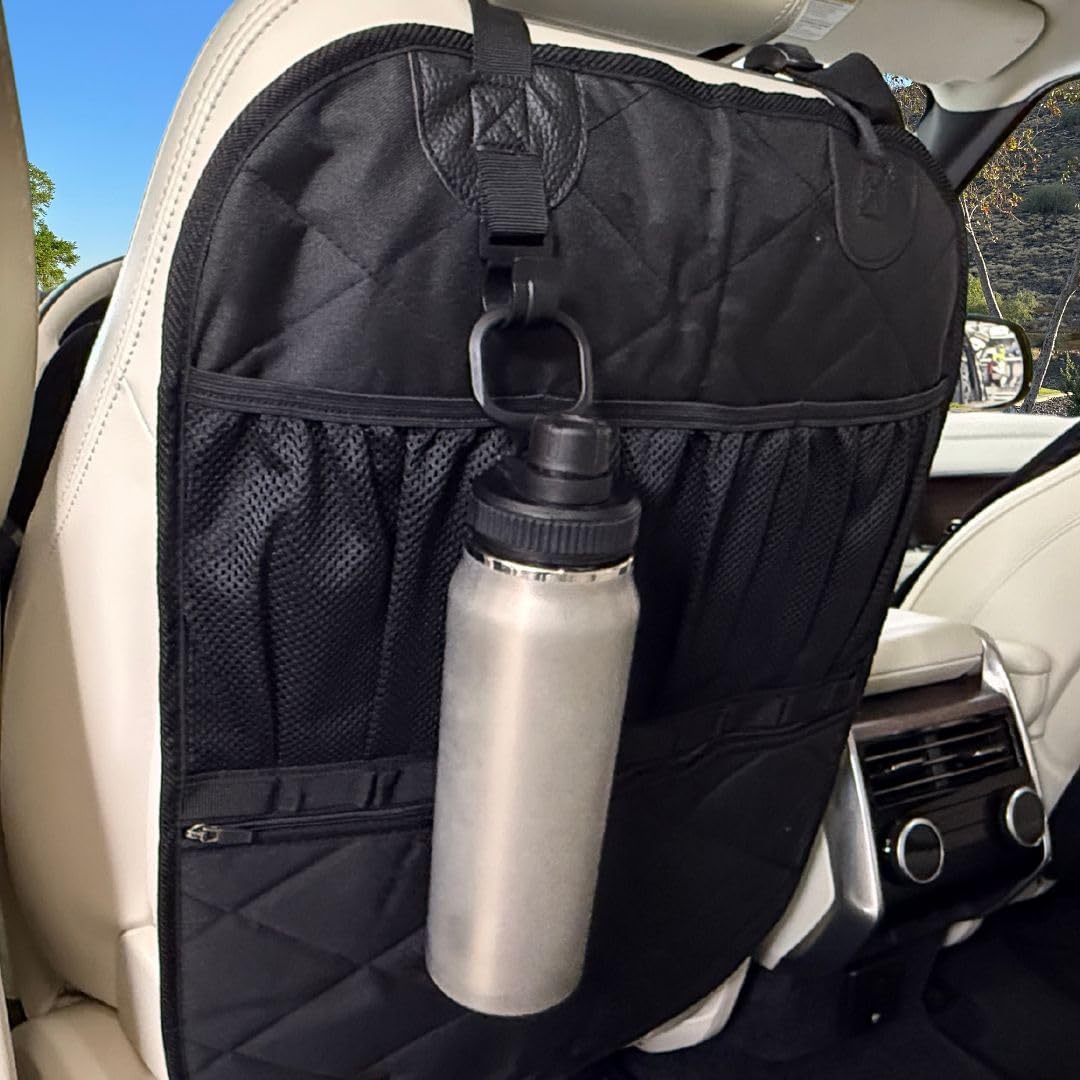 Rydura Car Seat Back Organizer – Heavy-Duty Kick Mat, Mesh Pockets, Black