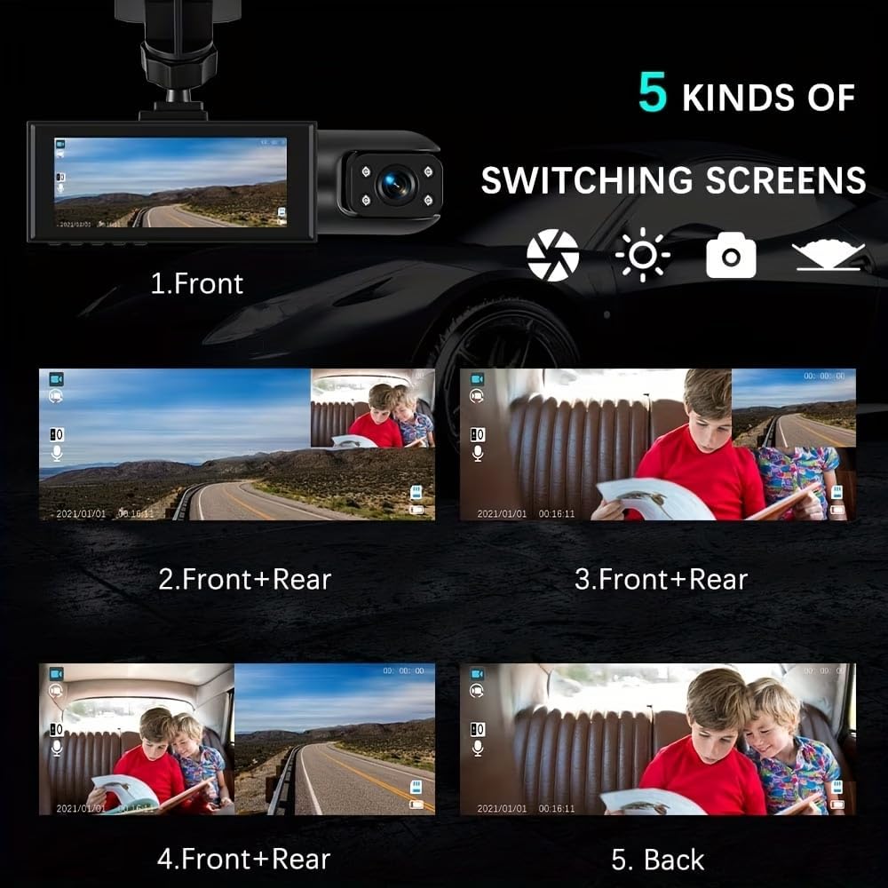 1 Set 1080P Dual Camera Dash Cam for Cars, Front and Inside, IR Night Vision Loop Recording Wide Angle Car DVR Camera with IPS Screen Dual Lens Car Dashboard Video Cam As a Gift
