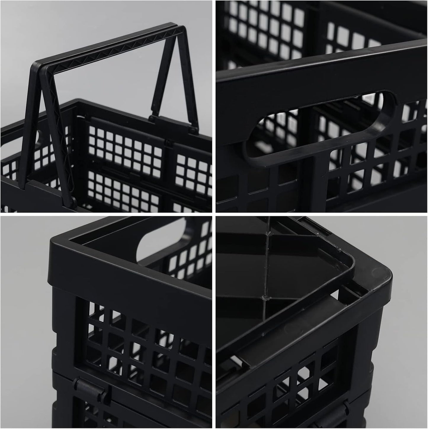 Collapsible Folding Storage Crates 2-Pack, 15L Stackable | Plastic Utility Bins with Handles, Space-Saving Fold-Flat Design, Heavy-Duty Black Crates for Home, Car, Camping