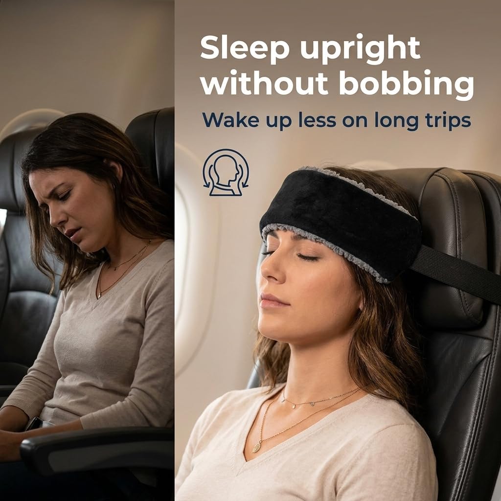 SeatSleeper Travel Pillow Alternative Stops Bobbing | Airplane Head Straps and Car Support Band | Great on Travel Upright | Super Comfy Neck Support | Small & Compact