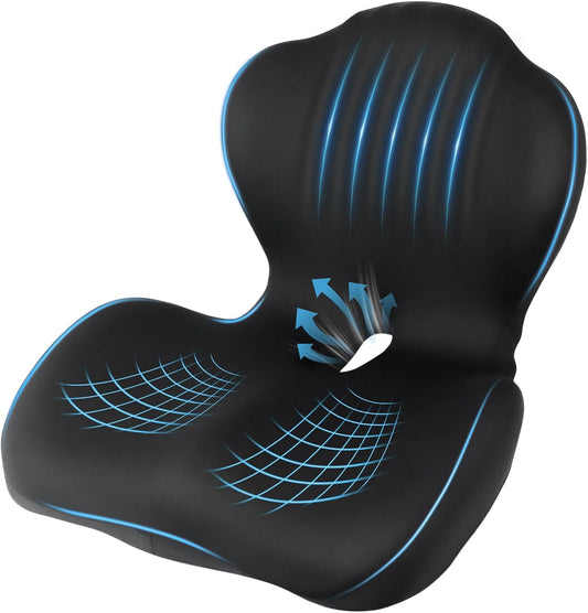 Car Seat Cushion with Lumbar Support Pillow, Memory Foam Office Chair Cushion for Back Pain Sciatica Pain Relief, Ergonomic L-Shaped Seat Cushion for Car Truck Driving Office Chair Home