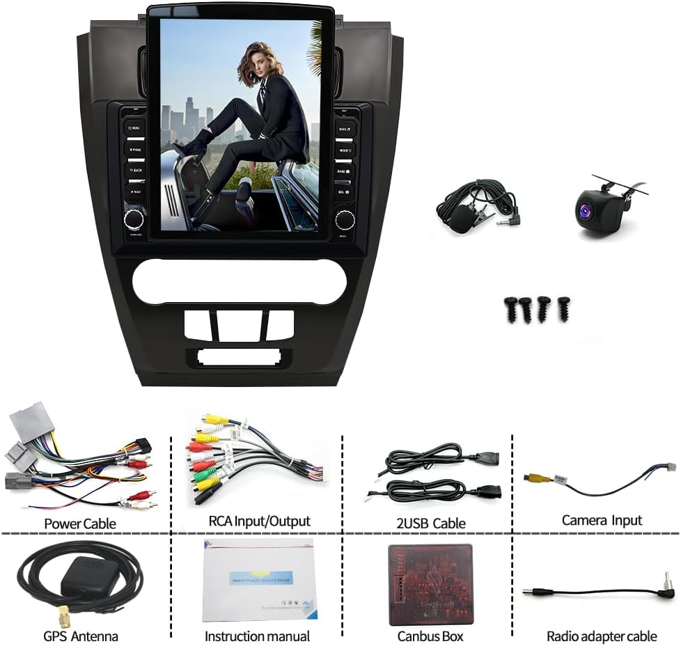 4+64G Android 14 Car Stereo Radio Compatible for Ford Fusion 2010 2011 2012, 9inch Touch Screen with Wireless Carplay Android Auto Bluetooth WiFi HiFi/16 EQ FM/RDS SWC Mic