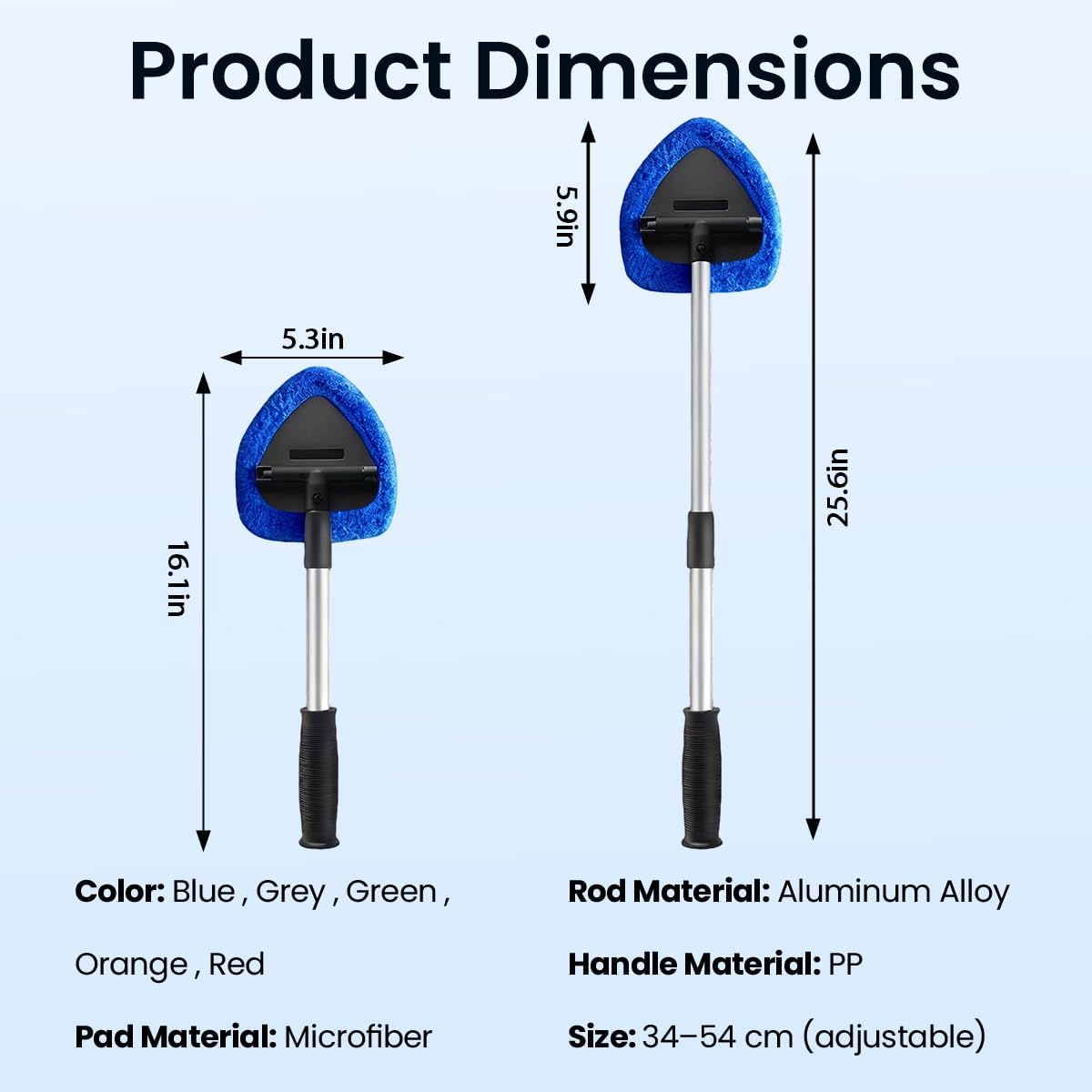Windshield Cleaner Tool, 180 Degree Rotatable Inside Windshield Cleaning Set, Longer Extendable Windshields Cleaning Tool, Interior Exterior Window Cleaner Tool for Car, 4 Pads 2 Bottles (1, Blue)
