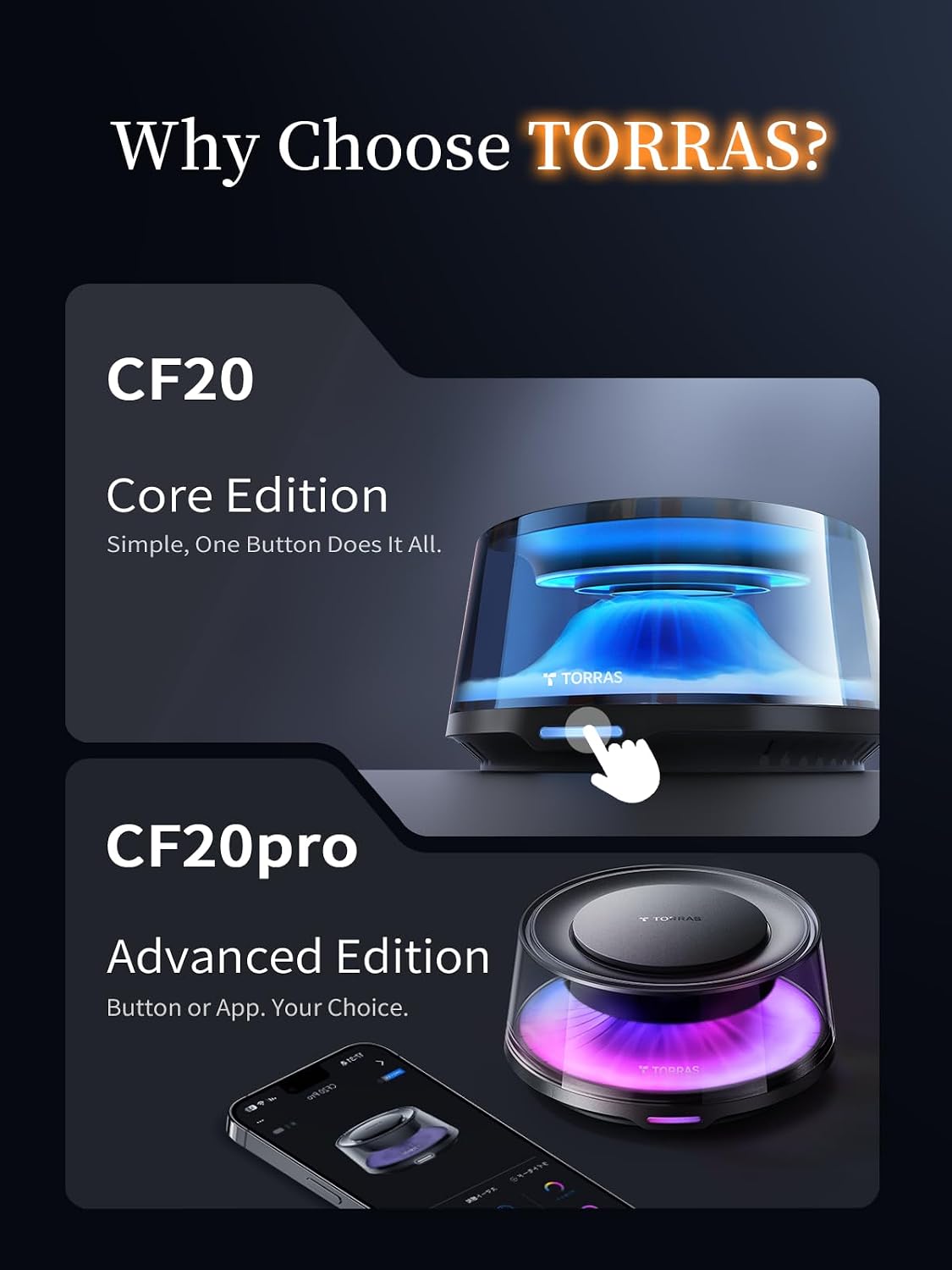 TORRAS Smart Car Air Fresheners, Premium Scenic Fragrance Car Freshener, Auto ON/OFF, White Musk & Cherry Blossom Lasts for 4 months, CF20 Automotive Diffuser