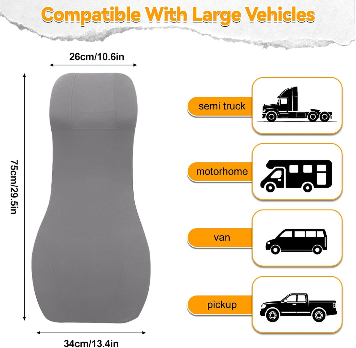 2-in-1 Car Lumbar Support with Headrest Pillow for Semi Truck Motorhome, Gray