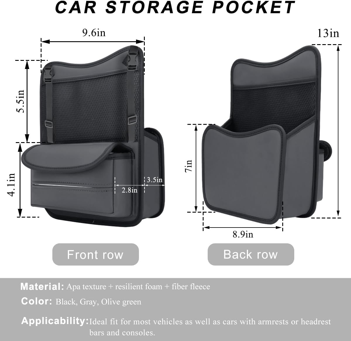 Car Organizer Storage Between Seats, Leather Car Console Hanging Storage Organizer with Mesh Pocket Tissue Box, Multi-Functional Large Capacity Headrest Holder Bag for Purse Snack (Gray)