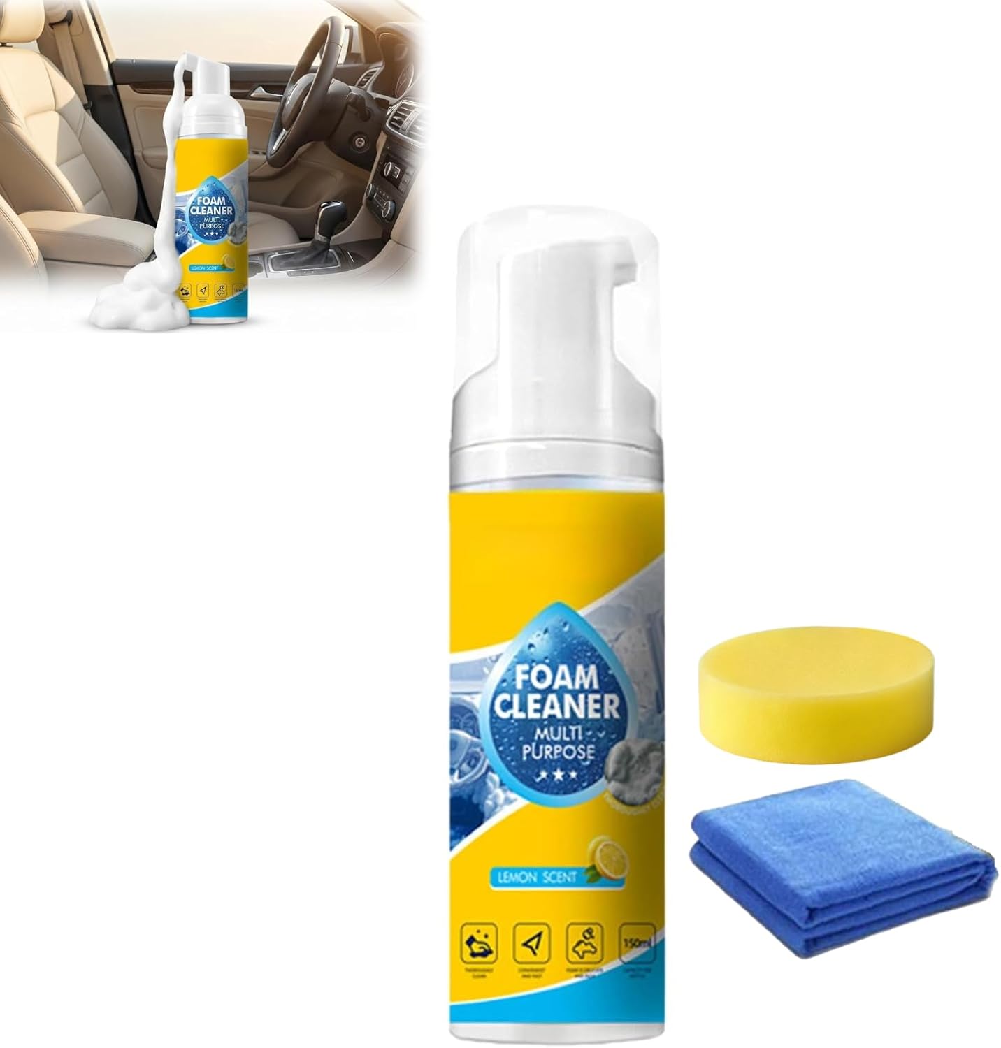 4-in-1 Multi-Enzyme Foam Cleaner, Multi Purpose Deep Cleaning Foam with Lemon Fresh Scent – Deep Clean for Car, Kitchen, Bathroom, Sofa 150ml (1)