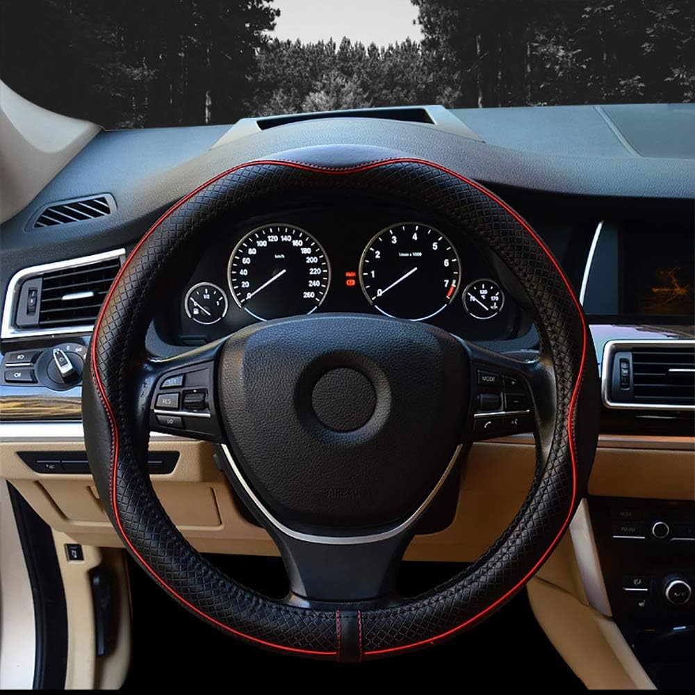 Valleycomfy Steering Wheel Covers Universal 15 inch - Genuine Leather