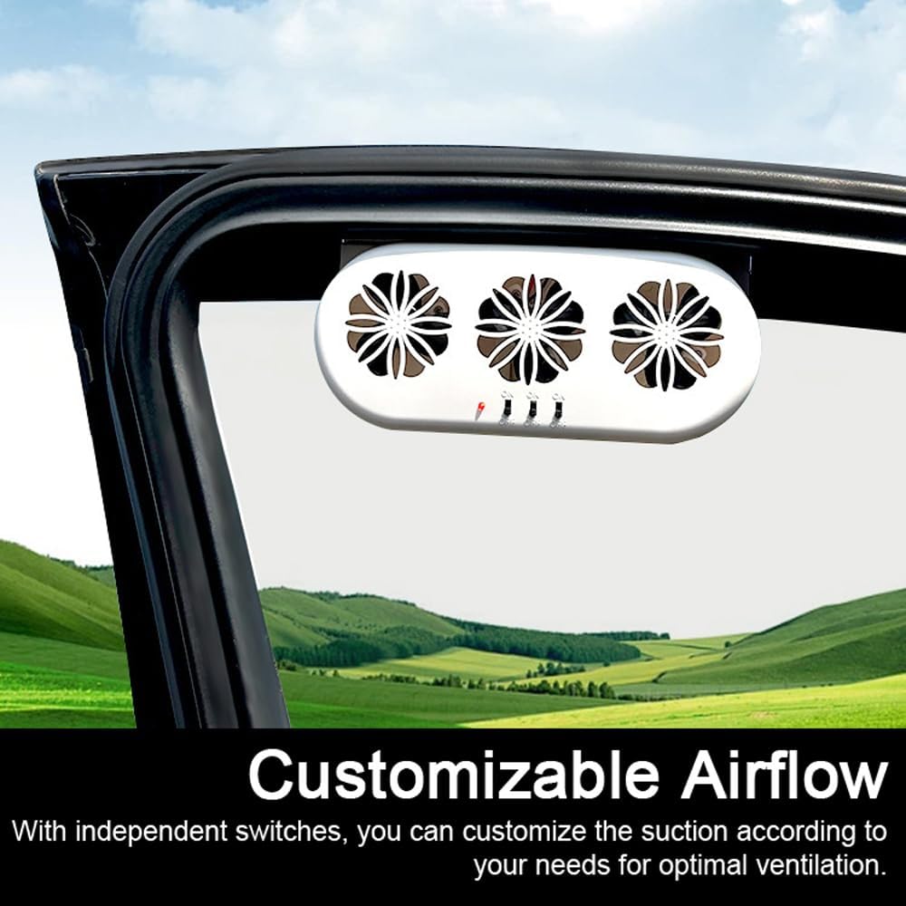 Shkalacar Car Solar Powered Window Exhaust Fan, Air Circulation Fan Ventilator Silent Air Vent Cooler Air Vent Radiator Fans for Backseat or Frontseat,Vehicle Ventilation Fan Independent Switch