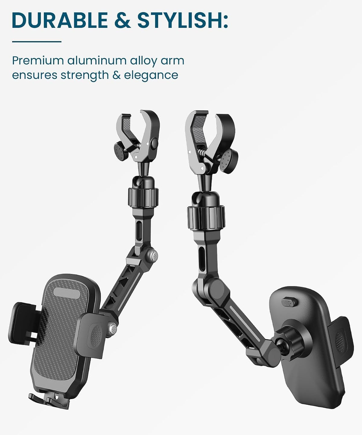 Rear View Mirror Phone Holder, Premium Aluminum Alloy Mount with Multi-Angle Adjustment, Rearview Mirror Phone Holder Mount For Car & Truck, Universal Accessories Compatible with All Cell Phone