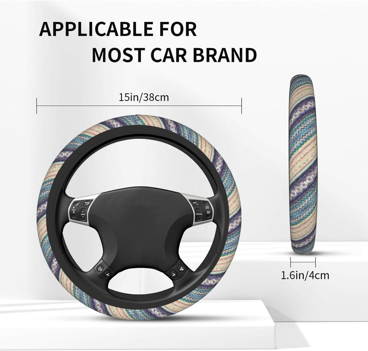 Boho Steering Wheel Cover for Women with 2pcs Car Coasters 15 Inch Universal Non-Slip Car Accessories Compatible with Cars Trucks SUVs