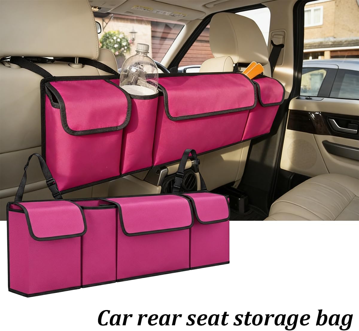 Car Trunk Organizer, Multi Compartment Foldable Sturdy Vehicle Backseat Hanging Storage Organization with Lid, Automotive Interior Storage Bag, Universal for SUV RV Truck (Purple)