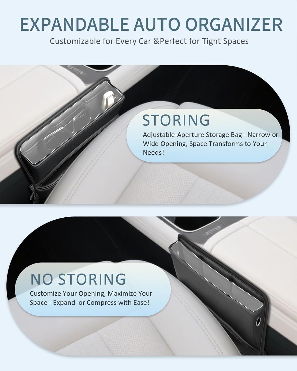 FLORICH Car Seat Gap Filler, Pro-Seats Gap Filler Organizer and Storages 2-in-1, Premium Leather Center Console Organizer, Car Organizer Front Seat Universal Fit for Car SUV Truck