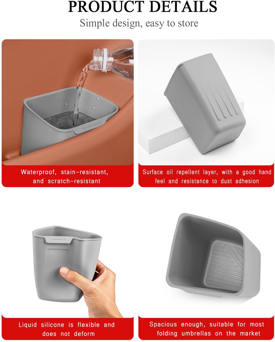 XmuxHai Car Interior Storage Box, Black Silicone Door Side Organizer with Umbrella Holder and Trash Can, Vehicle Accessory (Grey)