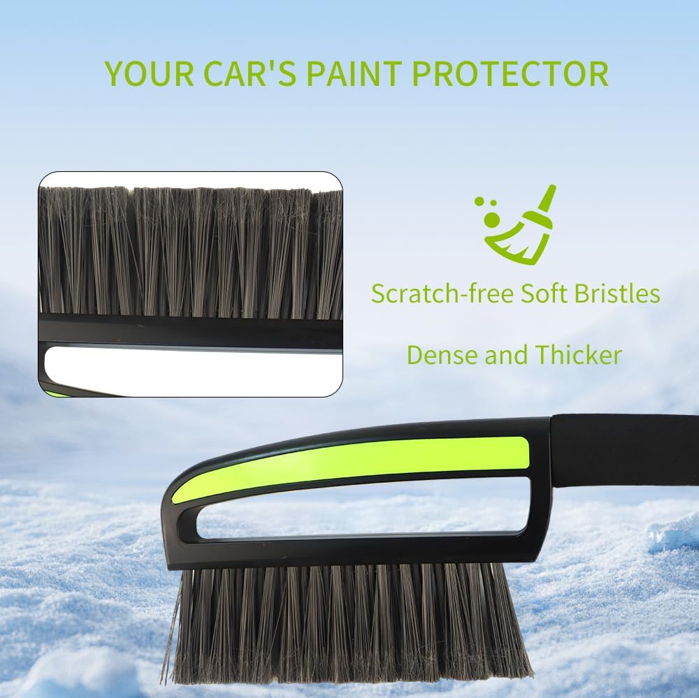Snow Brush with Ice Scrapers for Car Windshield, Car Brush with Foam Grip, Winter Accessories, Wider Snow Scraper for Window, SUVs, Cars, Detachable Snow Removal Tool, Scratch-Free (Green)