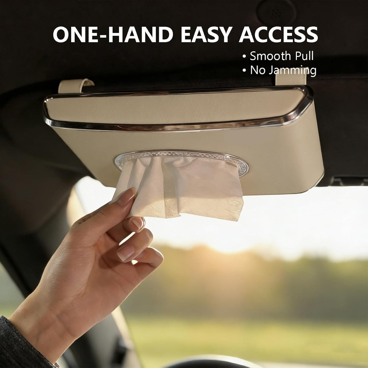 Faux Leather Car Tissue Box for Car Interior, Multi-Function Tissue Holder with Visor Clip, Armrest & Back Seat Napkin Organizer, Vehicle Tissue Dispenser Accessories (Beige Hanging)