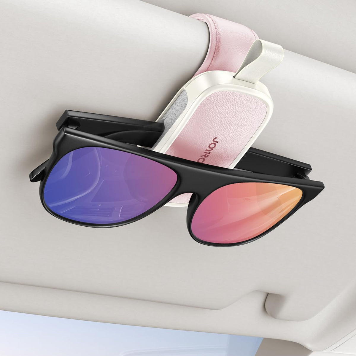 JOYROOM Magnetic Leather Sunglass Holder for Car Visor - Pink
