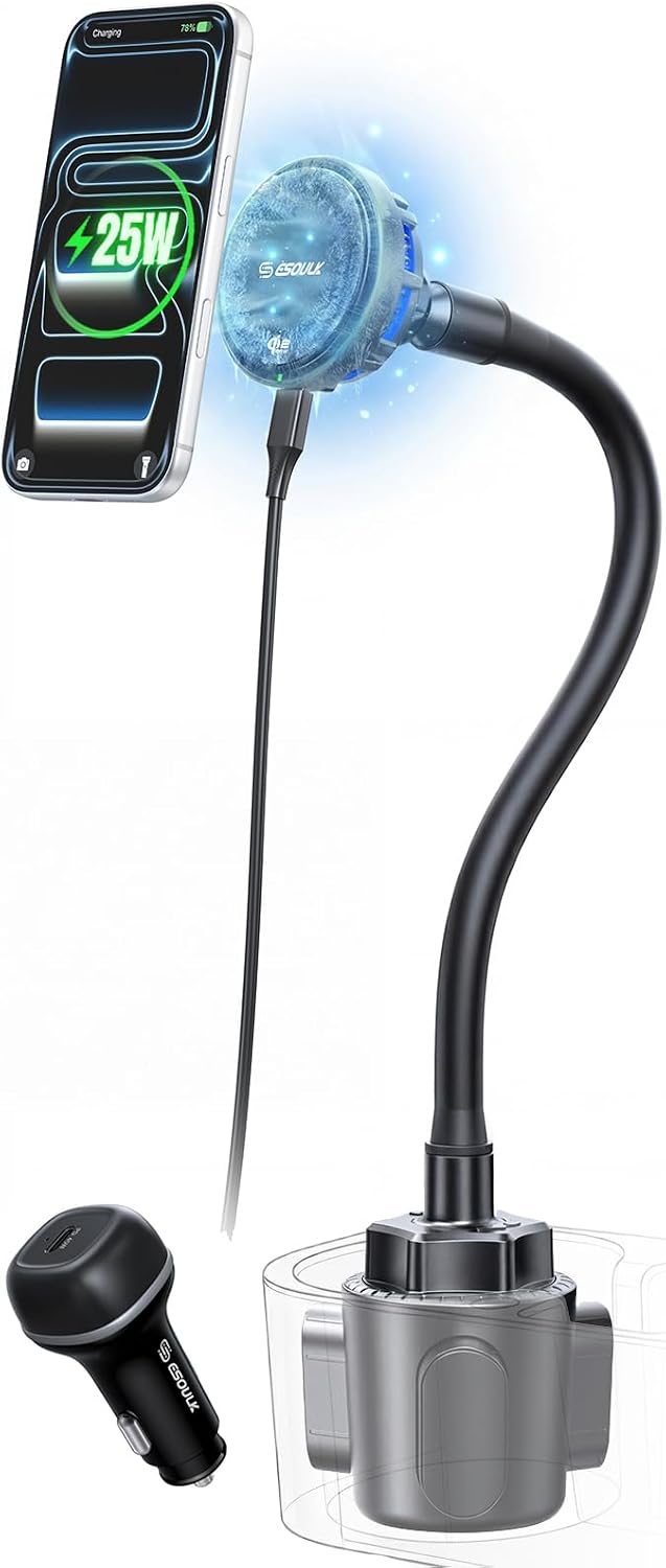 Qi2 25W Cooling Wireless Charger 15 Inch Cup Holder Phone Mount