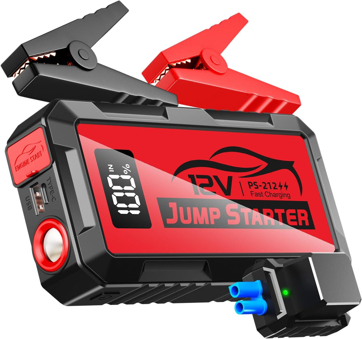 8000A Car Jump Starter, 12V Jump Starter Battery Pack (All Gas,up to 10.0L Diesel Engine) Jumper Cables Portable Lithium Jump Box, USB Output and LED Light (red)