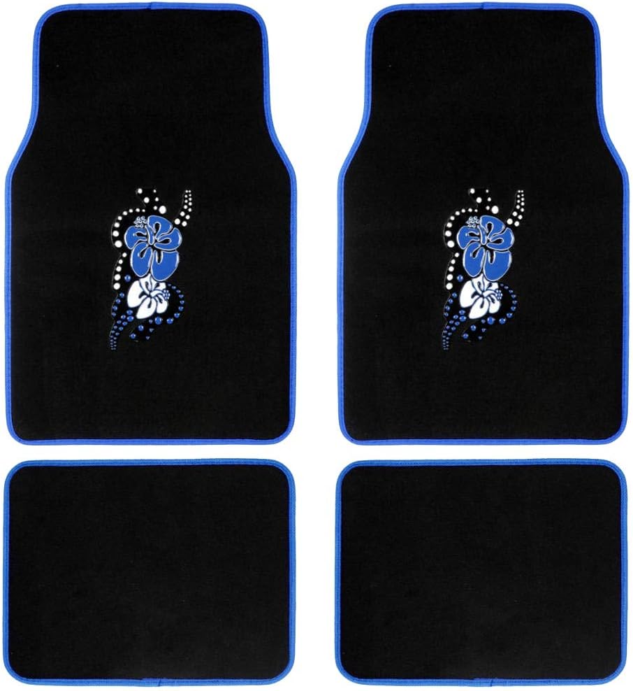 BDK 4-Piece Design Carpet Floor Mat Set - (Hawaiian Flower Pink) (Licensed Products, Secure Backing)