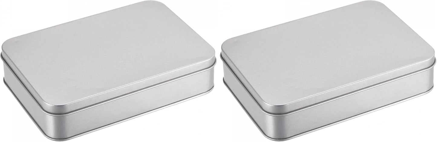uxcell Metal Tin Box, 6.3" x 4.33" x 1.38" Rectangular Empty Tinplate Containers with Lids, Silver Tone, for Home Organizer, Candles, Gifts, Car Keys, Crafts Storage (Pack of 2)