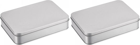 uxcell Metal Tin Box, 6.3" x 4.33" x 1.38" Rectangular Empty Tinplate Containers with Lids, Silver Tone, for Home Organizer, Candles, Gifts, Car Keys, Crafts Storage (Pack of 2)